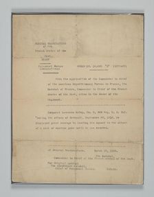 Order of Commendation from the Commander of the French Armies of the East, March 19, 1919. Creator: Unknown