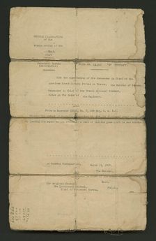 Order of Commendation from the Commander of the French Armies of the East, March 19, 1919. Creator: Unknown