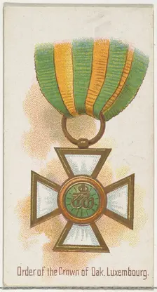 Order of the Crown of Oak, Luxembourg, from the World's Decorations series (N30) for Allen..., 1890. Creator: Allen & Ginter