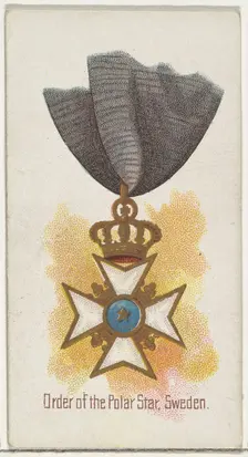 Order of the Polar Star, Sweden, from the World's Decorations series (N30) for Allen & Gin..., 1890. Creator: Allen & Ginter