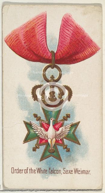Order of the White Falcon, Saxe Weimar, from the World's Decorations series (N30) for Alle..., 1890. Creator: Allen & Ginter.