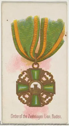 Order of the Zaehringen Lion, Baden, from the World's Decorations series (N30) for Allen &..., 1890. Creator: Allen & Ginter