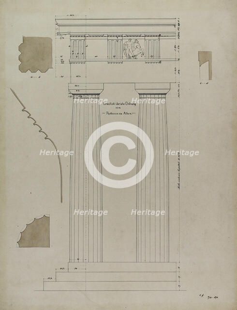 Orders of Architecture, Greek Doric Order from the Parthenon, Elevation, March 28, 1870. Creator: Carl J Furst.