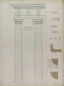 Orders of Architecture, Roman Doric Order from Baths of Diocletian, Rome, Elevation, April 1, 1870. Creator: Carl J Furst