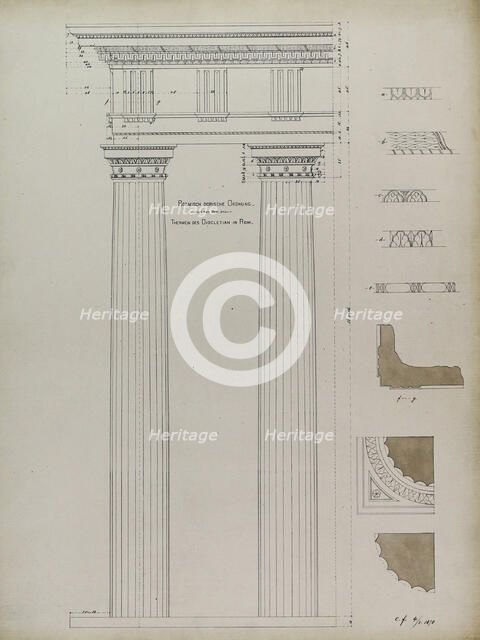 Orders of Architecture, Roman Doric Order from Baths of Diocletian, Rome, Elevation, April 1, 1870. Creator: Carl J Furst.