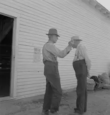 Oregon farmers, old settlers, at farmer's public sale, Saturday, Nyssa, Malheur County, Oregon, 1939 Creator: Dorothea Lange