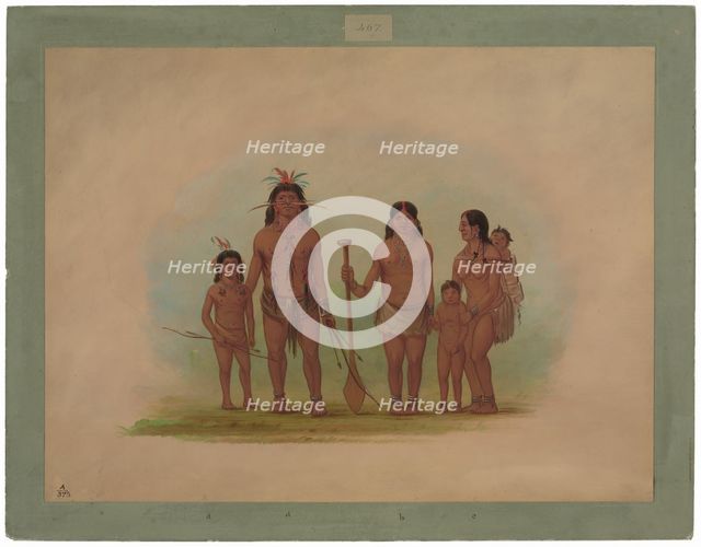 Orejona Chief and Family, 1854/1869. Creator: George Catlin.