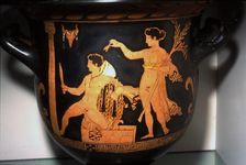 Orestes at Delphi with Iphigenia, Attic Red Figure Krater, c5th century BC