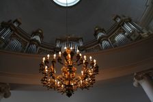 Organ and chandelier, Lutheran Cathedral, Helsinki, Finland, 2011. Creator: Sheldon Marshall