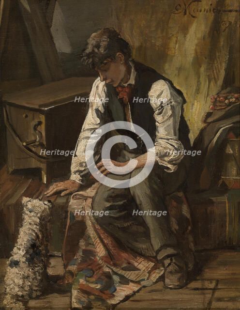 Organ Grinder, 1873. Creator: Constantin Emile Meunier.