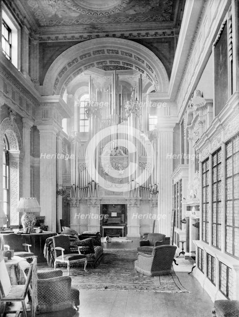 Organ in the Long Library, Blenheim Palace, Woodstock, Oxfordshire, 1912. Artist: Henry Taunt.