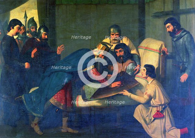 Origin of the shield of the County of Barcelona, oil painting by Claudio Lorenzale, 1843 - 1844.