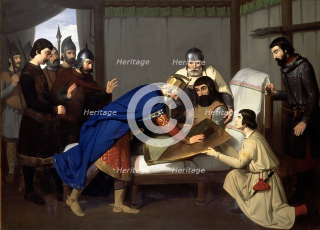 Origin of the shield of the County of Barcelona, oil painting, from 1843 to 1844. Work of Claudio…