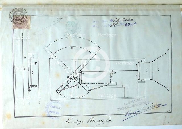 Original sketch of one of the intonarumori, 1914.