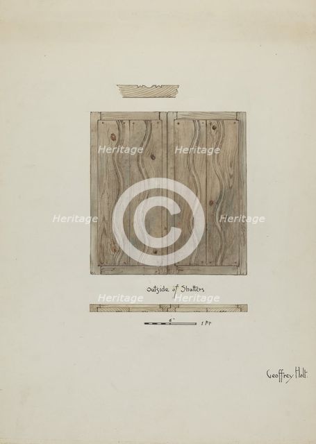 Original Wooden Shutters from Monastery, 1937. Creator: Geoffrey Holt.