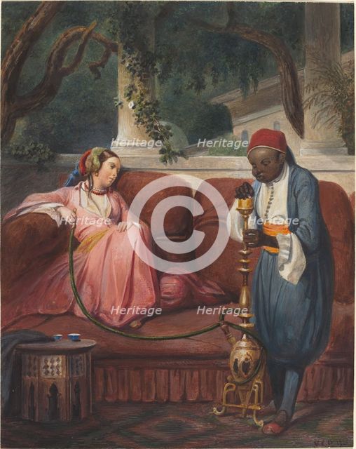 Oriental Woman with a Waterpipe, probably 1845. Creator: Master VCD.