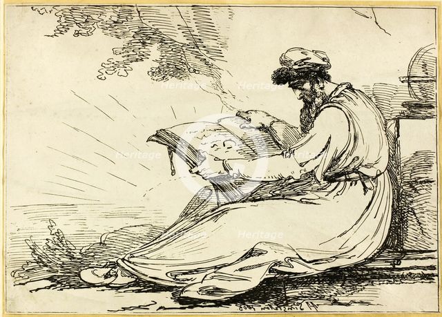 Oriental with a Beard, Reading a Book, 1803. Creator: Henry Singleton.