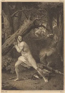 Orlando in a Fury Tearing up Trees, 1783. Creator: William Blake