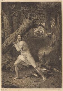 Orlando in a Fury Tearing up Trees, 1783. Creator: William Blake