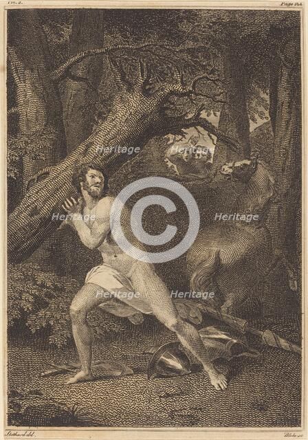 Orlando in a Fury Tearing up Trees, 1783. Creator: William Blake.