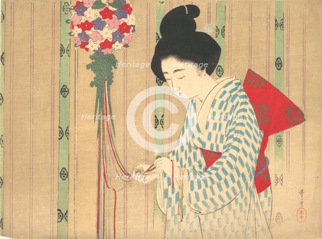 Ornament Ball from kuchie (frontispiece) of a novel, ca. 1906. Creator: Mizuno Toshikata.
