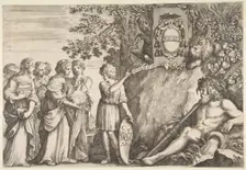 Ornament design for a thesis, the Strozzi coat of arms at top, ca. 1660. Creator: Stefano della Bella