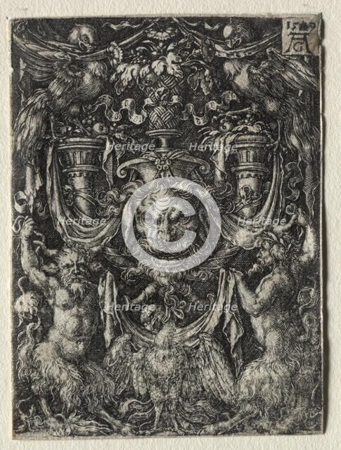 Ornament Design with a Mask and an Eagle between Two Fauns Below, 1509. Creator: Heinrich Aldegrever (German, 1502-1555/61).