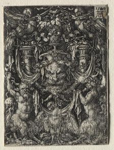 Ornament Design with a Mask and an Eagle between Two Fauns Below, 1509. Creator: Heinrich Aldegrever (German, 1502-1555/61)