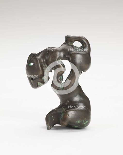 Ornament in the form of a feline-like animal on a foot-shaped stand, Han dynasty, 206 BCE-220 CE. Creator: Unknown.