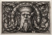 Ornament of Satyr's Head and Wreath, 1543. Creator: Hans Sebald Beham (German, 1500-1550)