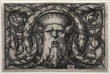 Ornament of Satyr's Head and Wreath, 1543. Creator: Hans Sebald Beham (German, 1500-1550)