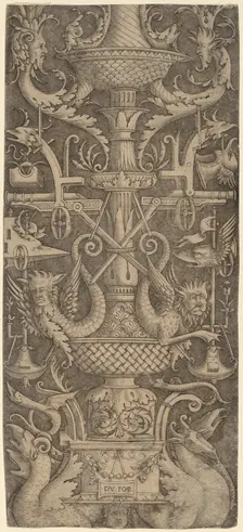 Ornament Panel with Dragons, Masks, and Instruments of War, c. 1505. Creator: Zoan Andrea