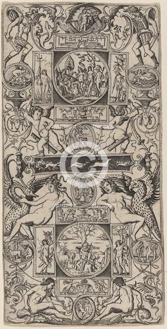Ornament Panel with Orpheus and the Judgment of Paris, c. 1507. Creator: Nicoletto da Modena.