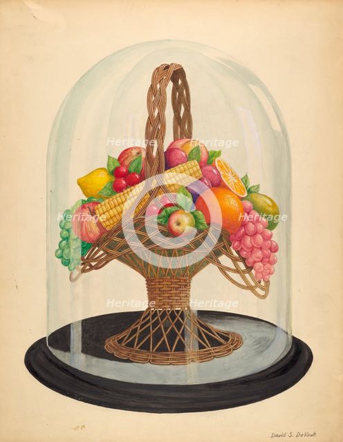 Ornament, Wax Fruit under Glass Globe, 1935/1942. Creator: David S De Vault.