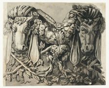 Ornament with Two Bull's Heads (recto), n.d. Creator: Jean Charles Delafosse
