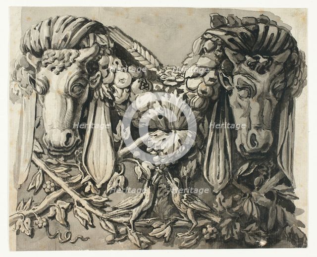 Ornament with Two Bull's Heads (recto), n.d. Creator: Jean Charles Delafosse.