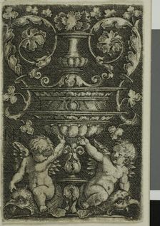 Ornament with Vase and Two Genii at Foot, 1520/69. Creator: Jacob Binck