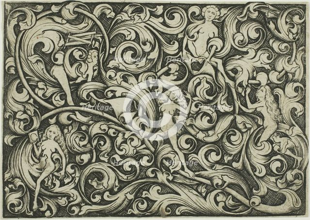 Ornament with Women Fighting, c. 1460. Creator: Master ES.