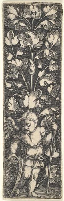 Ornament with a Genius Holding a Shield, 1536. Creator: Master MVHF