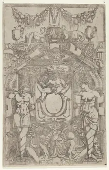 Ornament with a Small Empty Oval, 1540-45. Creator: Antonio Fantuzzi