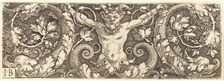 Ornament with Fantastic Satyr and Dolphins. Creator: Master I. B.