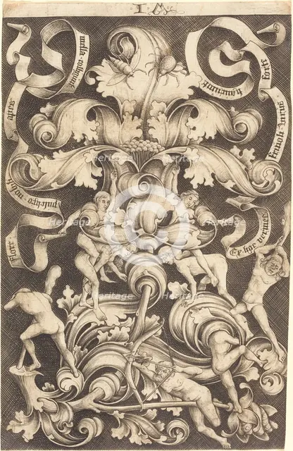 Ornament with Flower and Eight Wild Folk. Creator: Israhel van Meckenem.