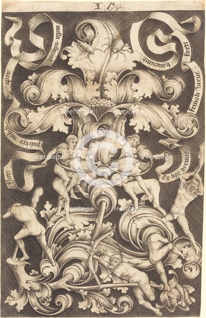 Ornament with Flower and Eight Wild Folk. Creator: Israhel van Meckenem.