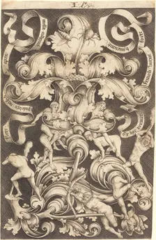 Ornament with Flower and Eight Wild Folk. Creator: Israhel van Meckenem
