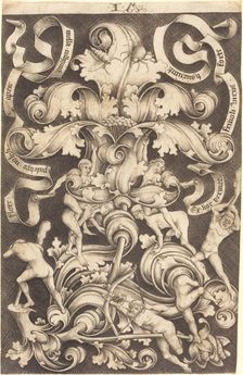 Ornament with Flower and Eight Wild Folk. Creator: Israhel van Meckenem
