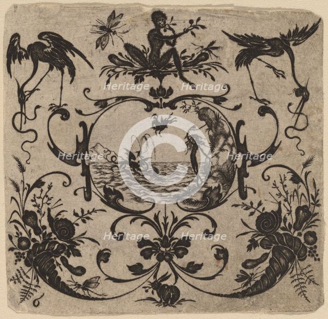 Ornament with Grotesque, 1616. Creator: Johannes Crato von Crafftheim.