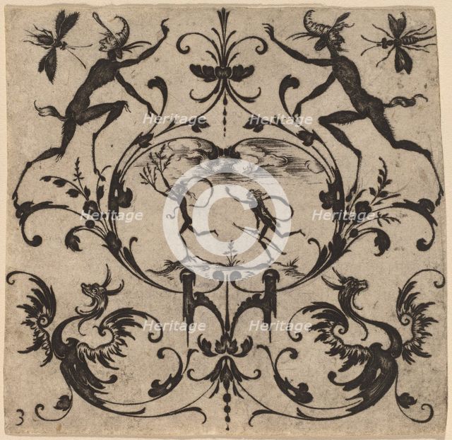Ornament with Grotesque, 1616. Creator: Johannes Crato von Crafftheim.
