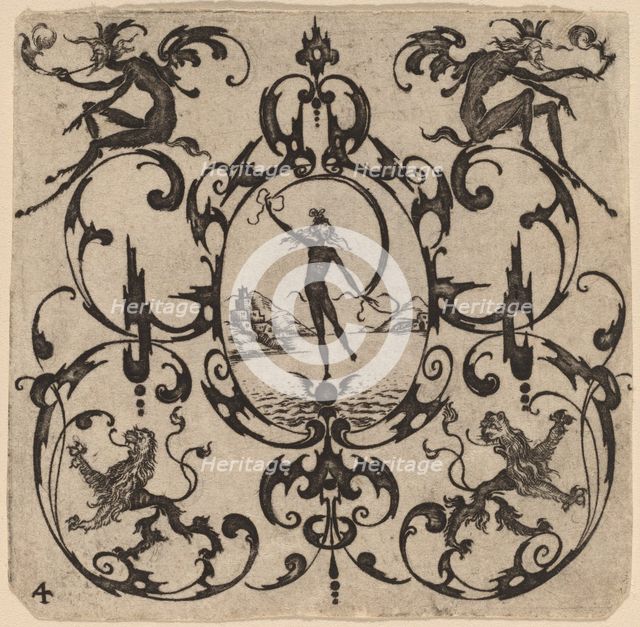 Ornament with Grotesque, 1616. Creator: Johannes Crato von Crafftheim.