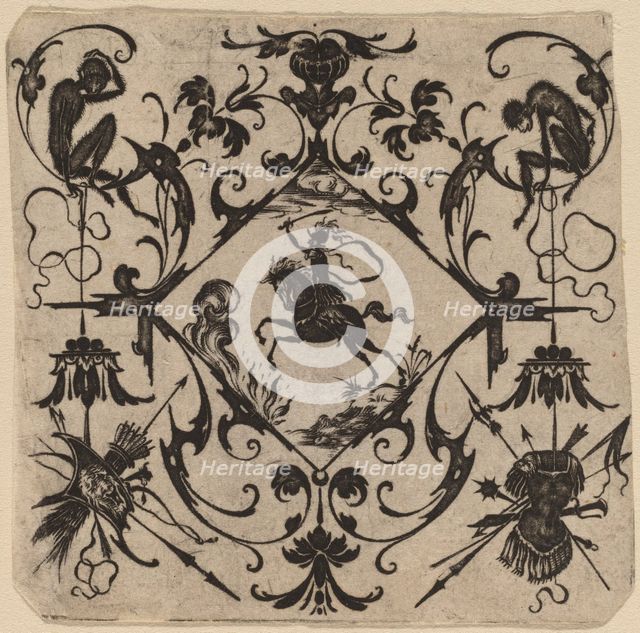 Ornament with Grotesque, 1616. Creator: Johannes Crato von Crafftheim.