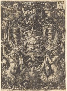 Ornament with Mask, Eagle between Satyrs Below, 1549. Creator: Heinrich Aldegrever